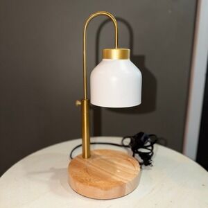 Electric Candle Warmer Lamp White Gold Wood Base Adjustable Height with Dimmer
